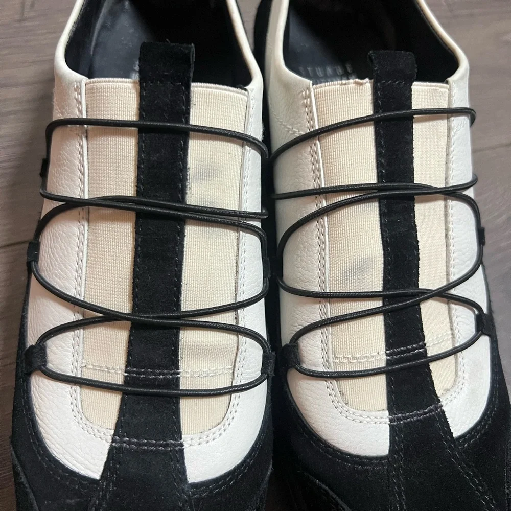 Stuart‎ Weitzman Black/Ivory SlipOn Suede Leather Sneaker Stretch Rallypipe